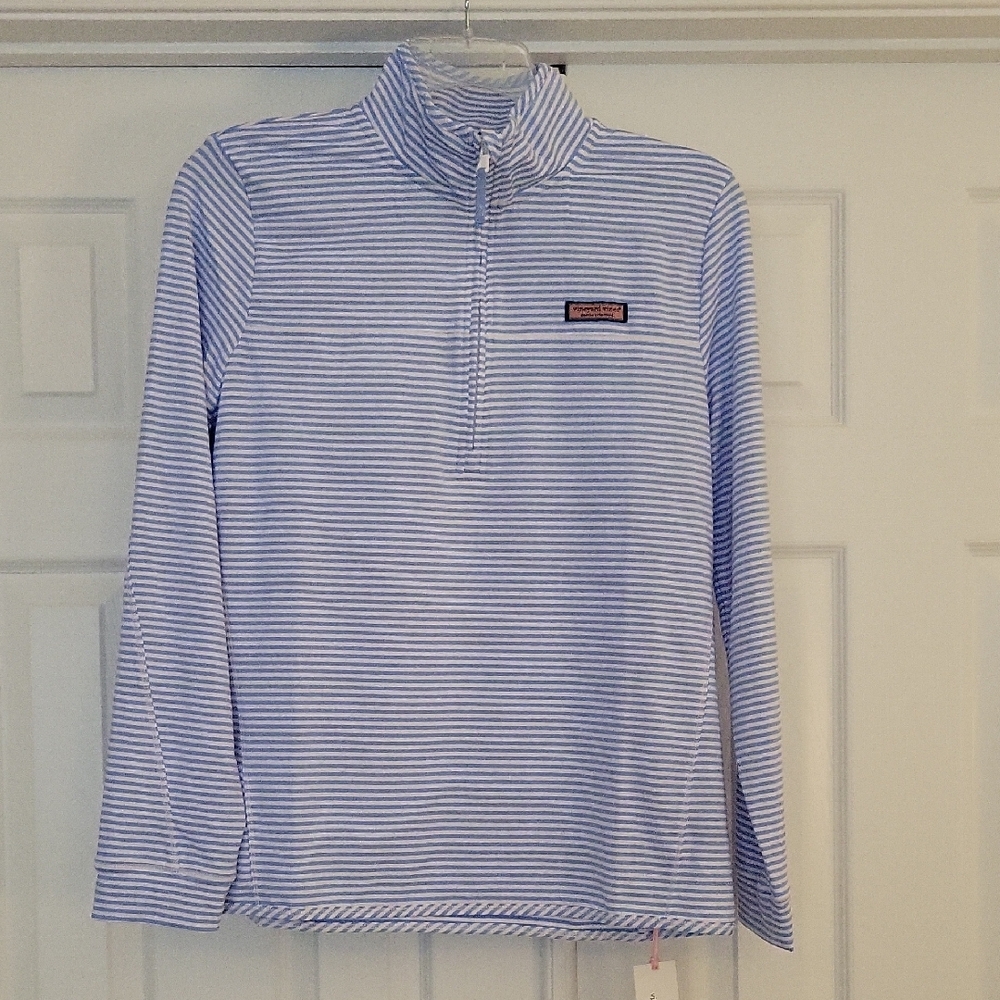 NWT - Vineyard Vines Blue and White Striped Quarter Zip - The Shep Shirt - L